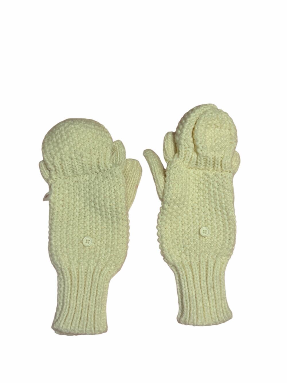 Women's White Solid Fuzzy Hand Knit Bird Mitten Gloves